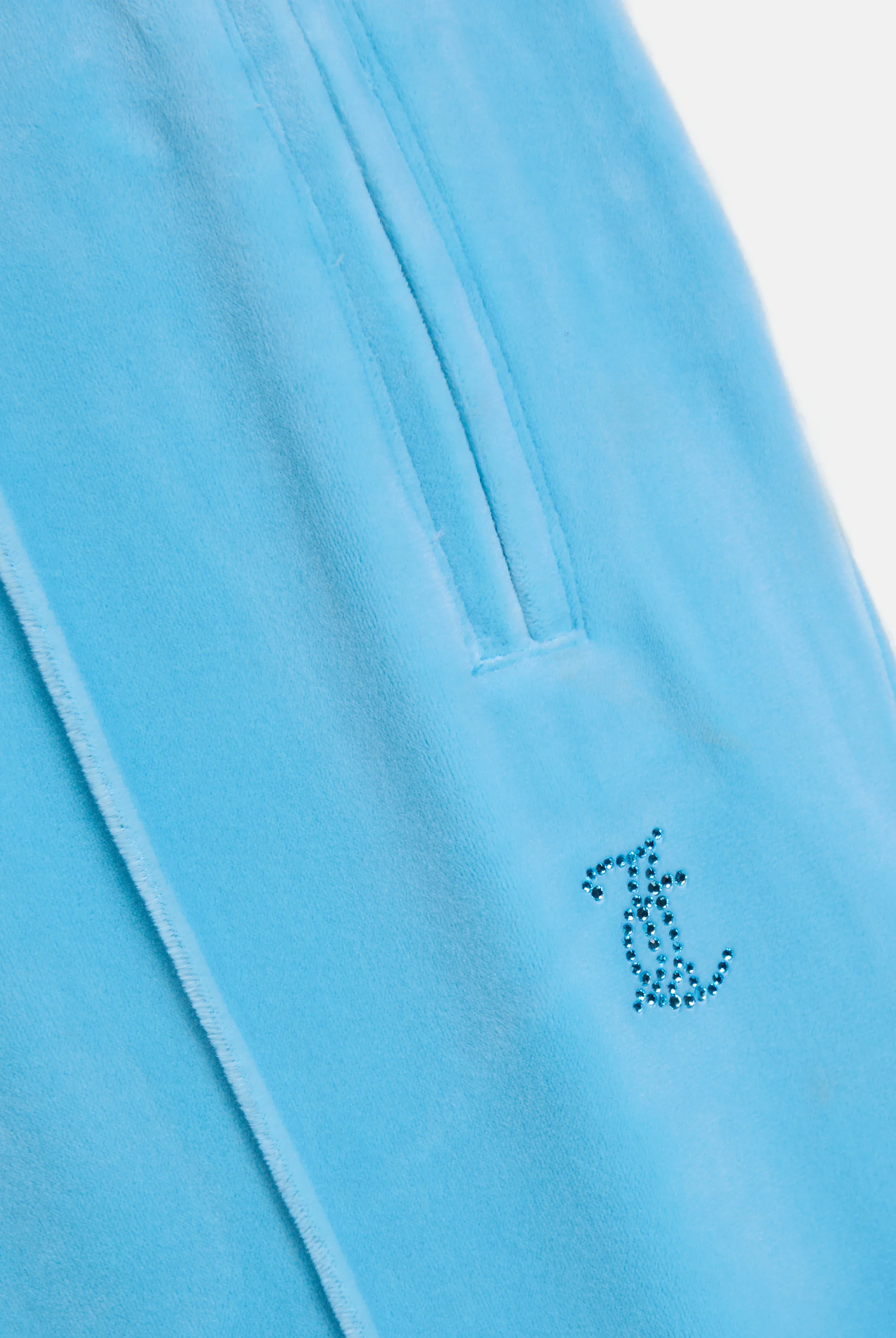 SKY BLUE VELOUR OUTLINE DIAMANTÉ TRACKSUIT BOTTOM - Image 5