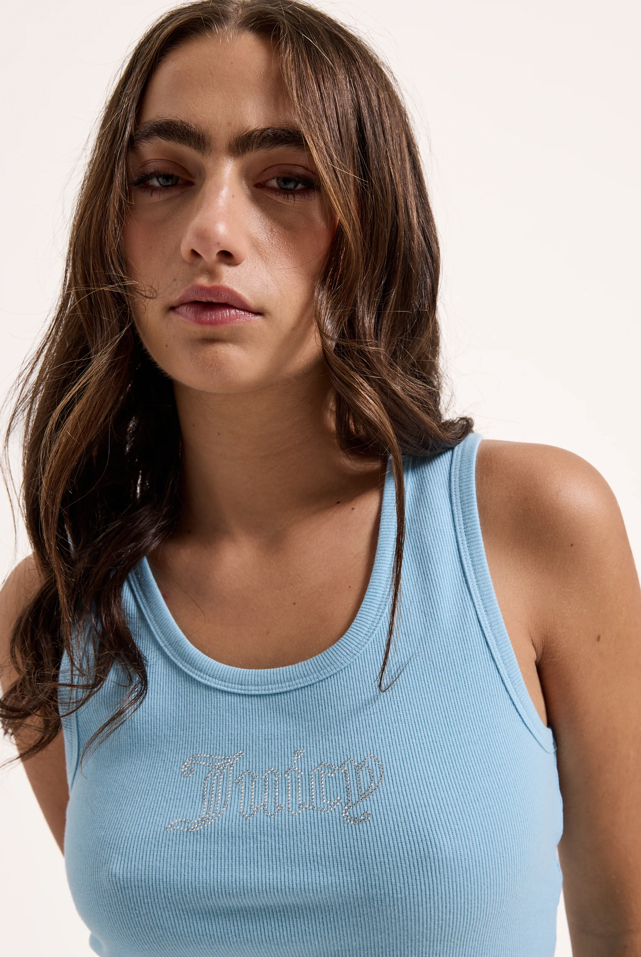 SKY BLUE RIBBED OUTLINE DIAMANTÉ RACER VEST - Image 8