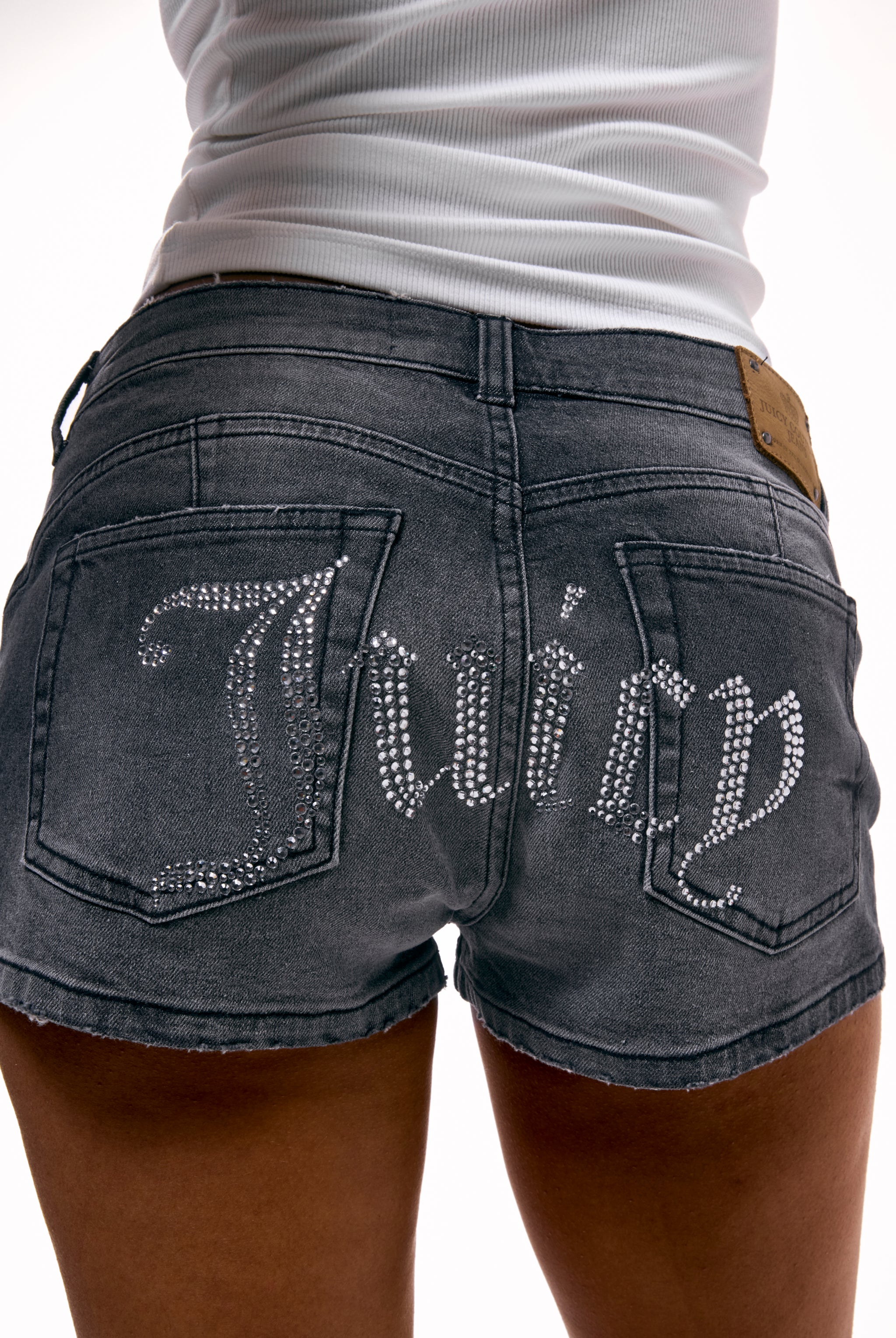 WASHED BLACK LOW RISE DENIM BOOTY SHORT - Image 4