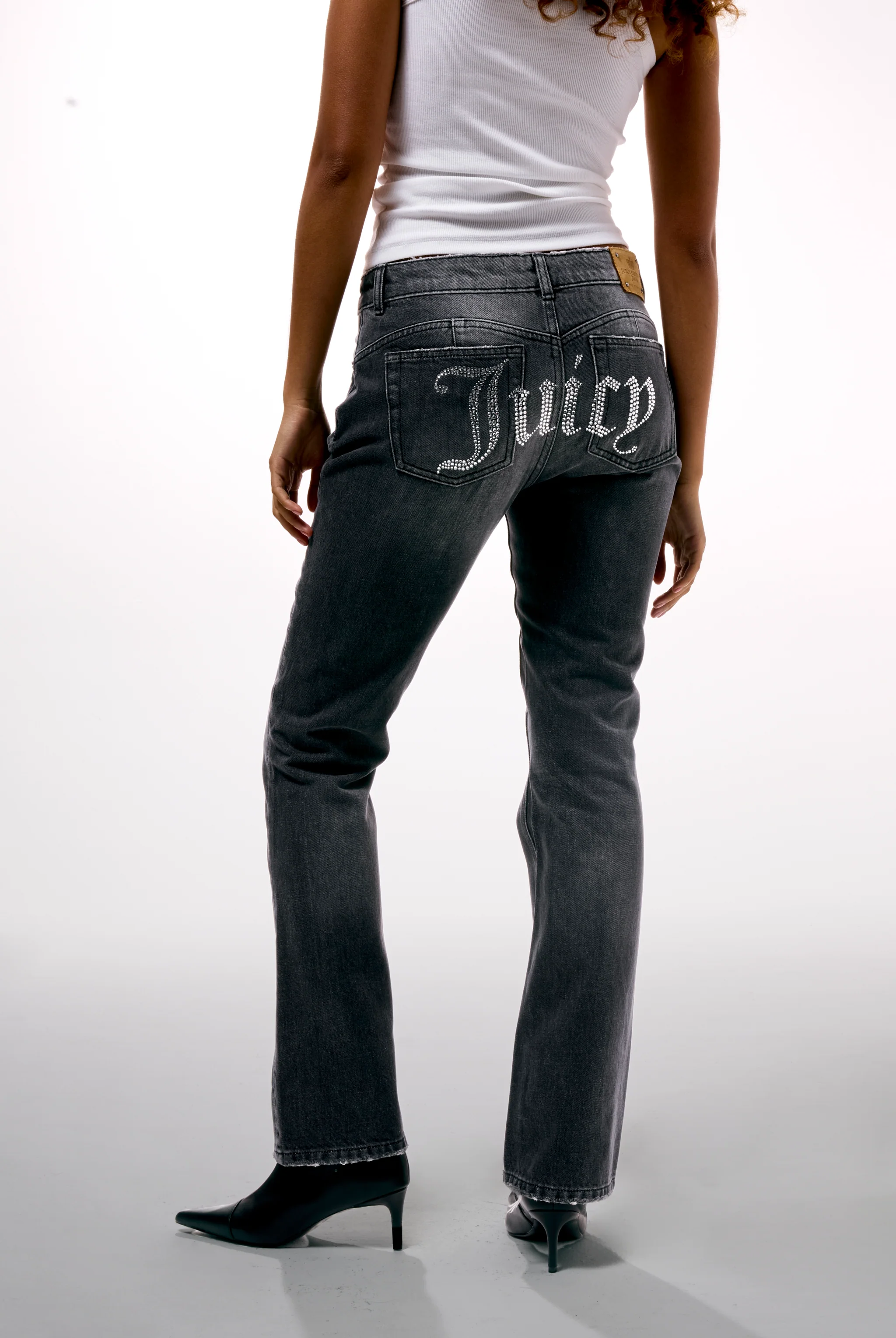 WASHED BLACK DIAMANTÉ BOOTCUT JEANS - Image 12