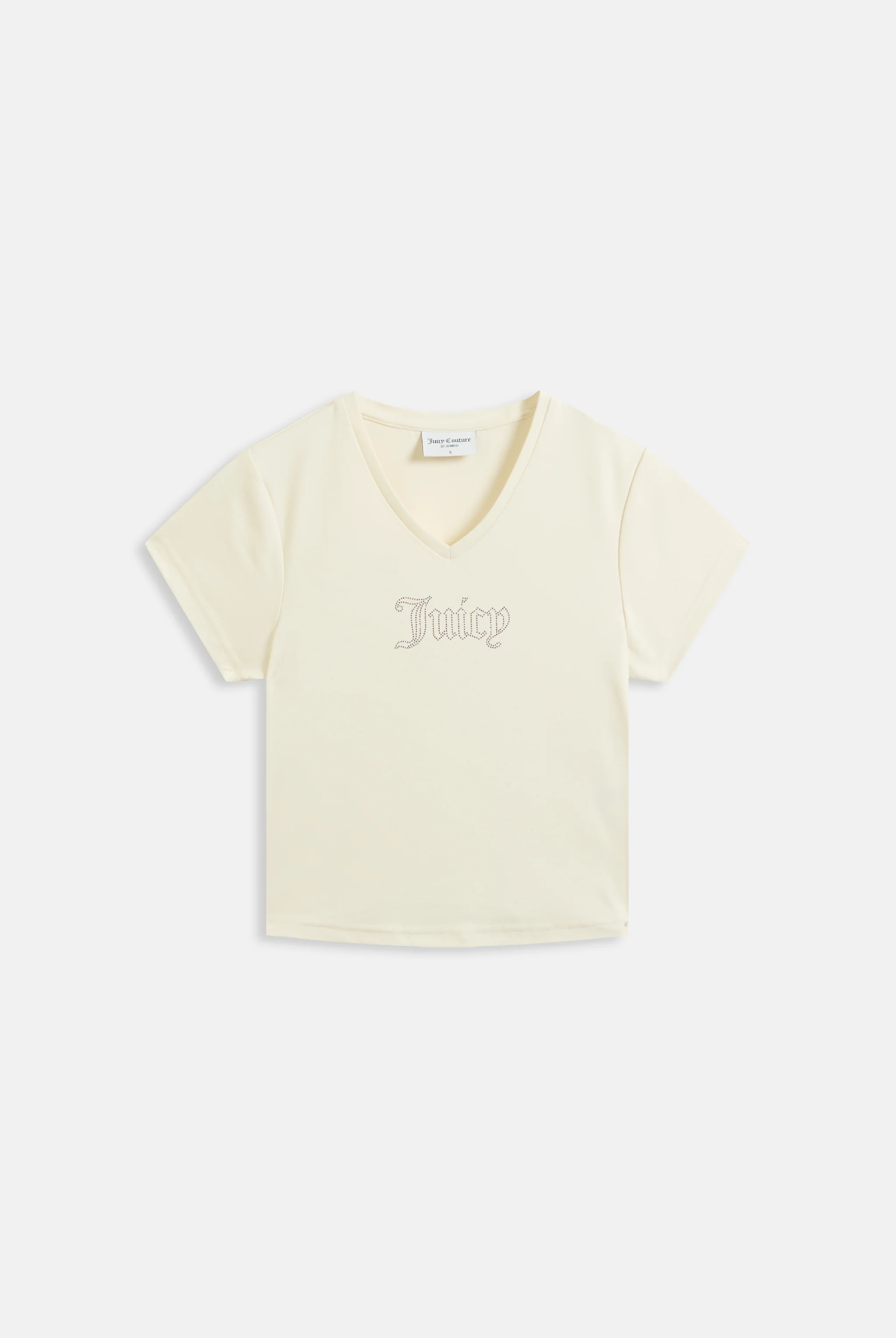 CREAM DIAMANTÉ V NECK T-SHIRT - Image 2