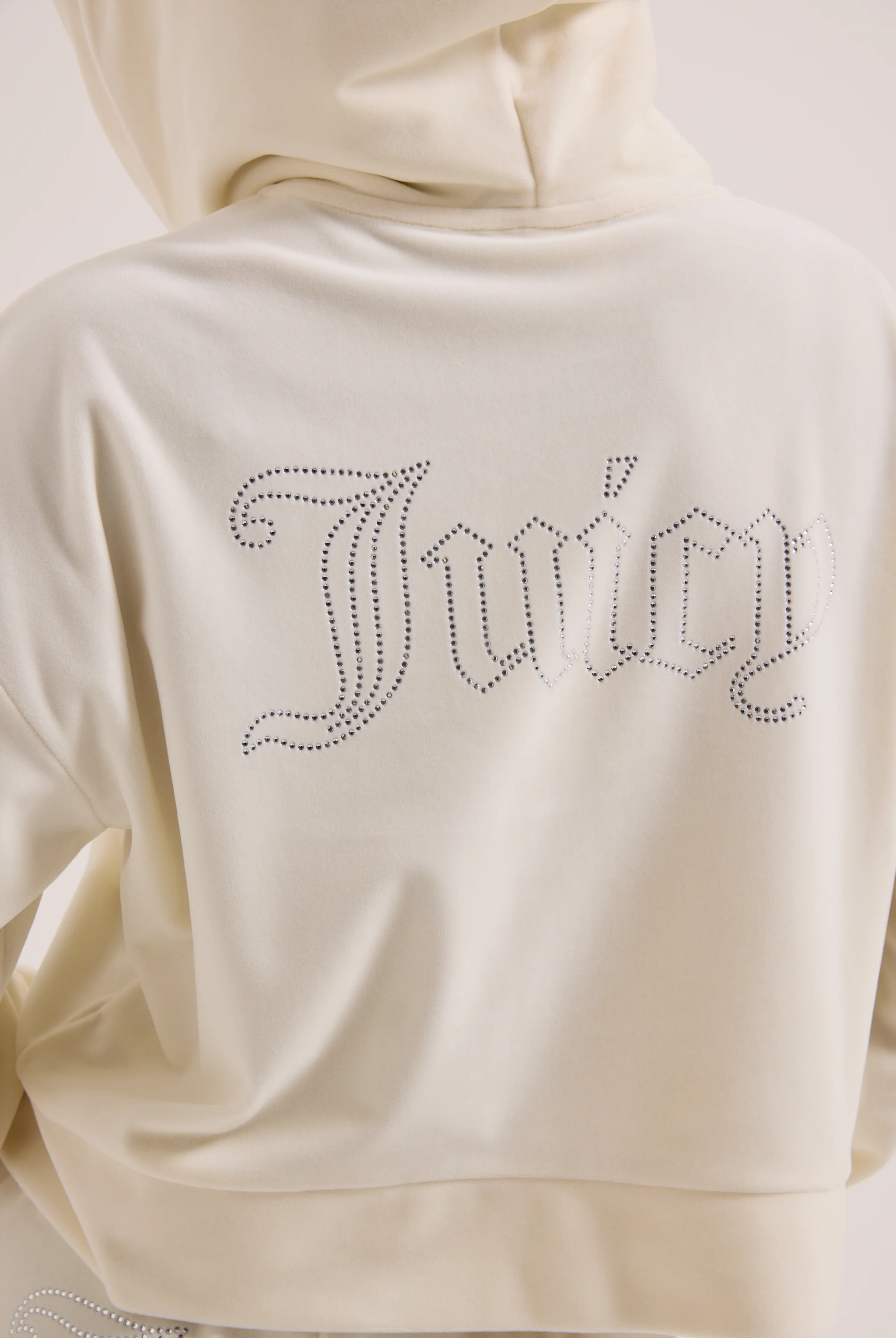 CREAM OUTLINE DIAMANTÉ OVERSIZED CROPPED HOODIE - Image 3