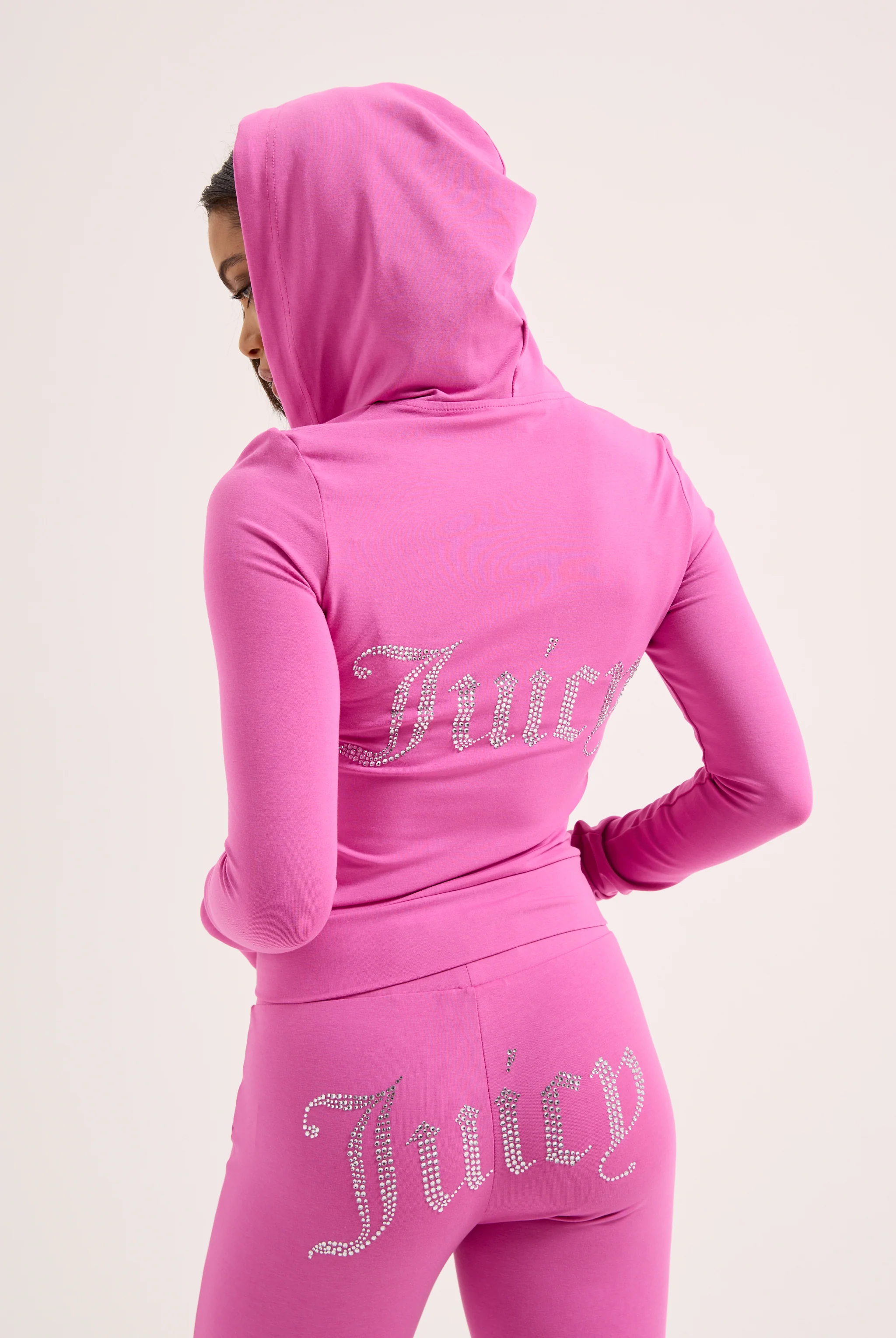 SUPER PINK DIAMANTÉ LUXURY JERSEY ZIP-THROUGH HOODIE - Image 11