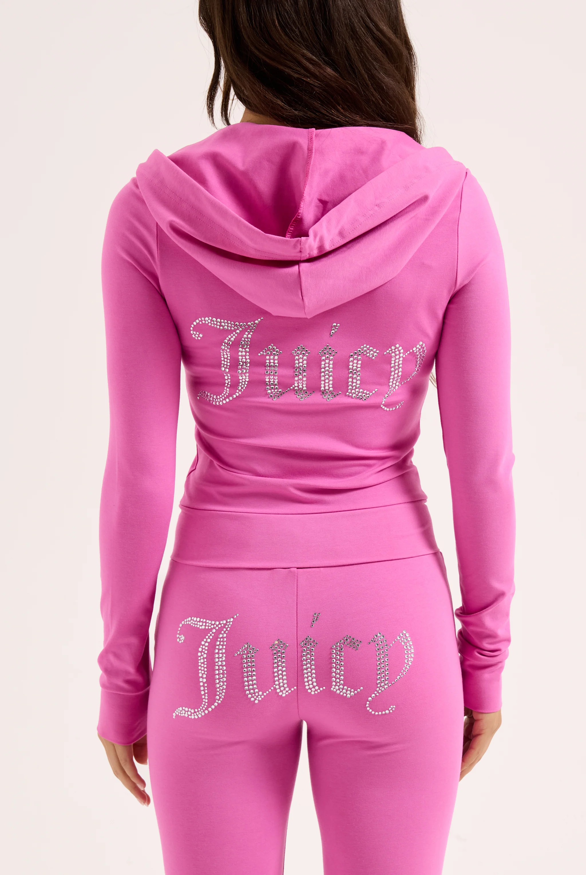 SUPER PINK DIAMANTÉ LUXURY JERSEY ZIP-THROUGH HOODIE - Image 2