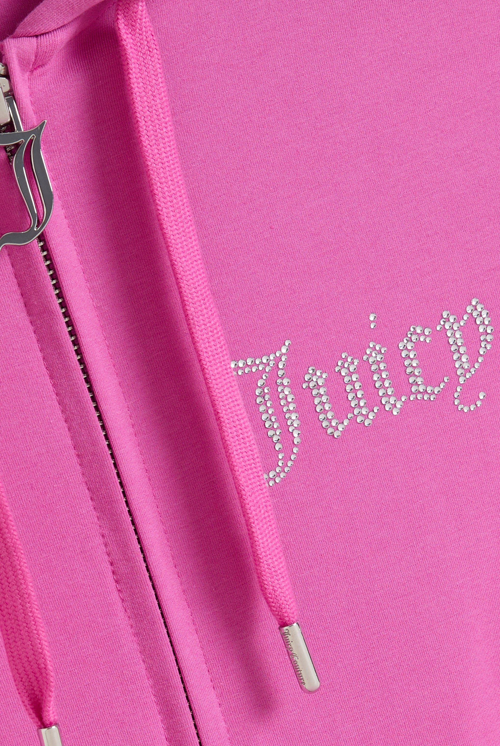 SUPER PINK DIAMANTÉ LUXURY JERSEY ZIP-THROUGH HOODIE - Image 3