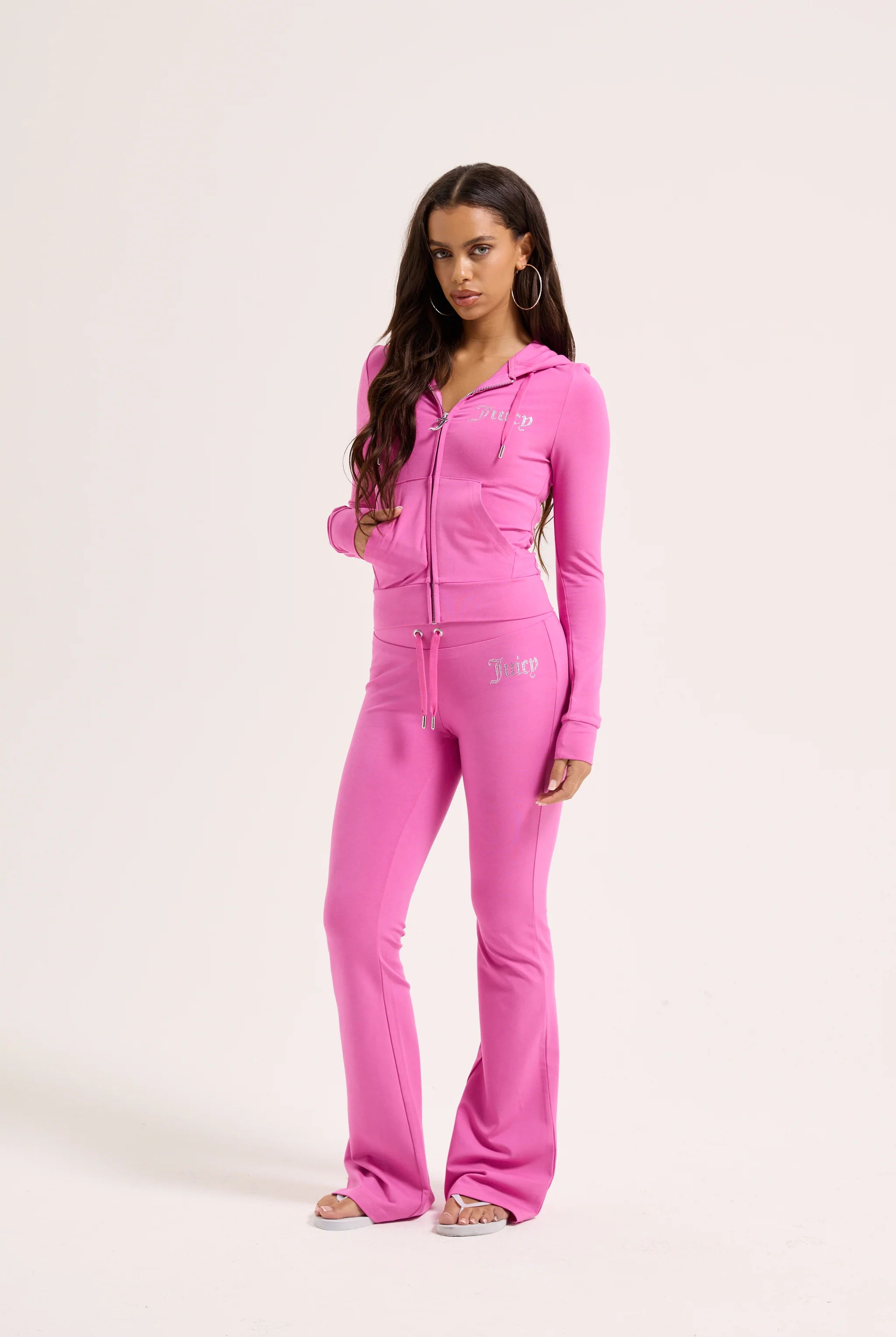 SUPER PINK DIAMANTÉ LUXURY JERSEY ZIP-THROUGH HOODIE - Image 6