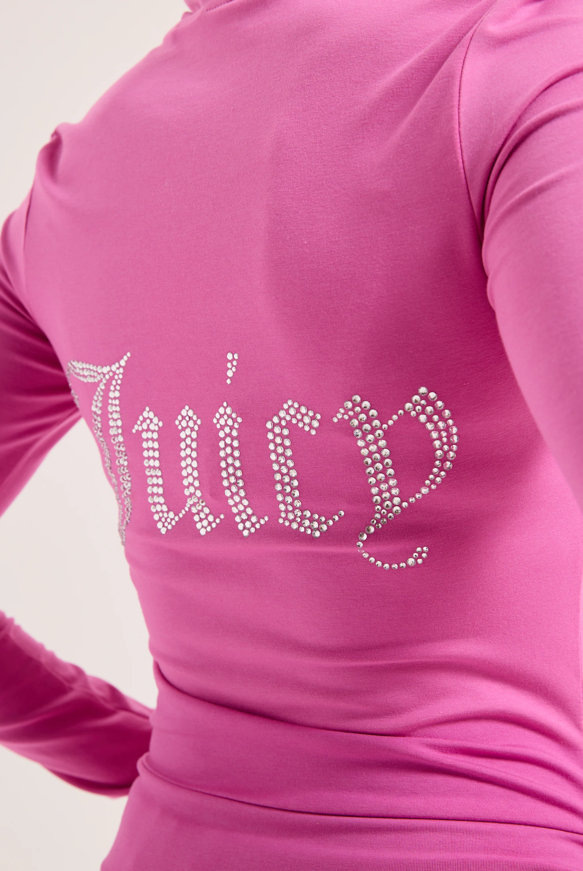 SUPER PINK DIAMANTÉ LUXURY JERSEY ZIP-THROUGH HOODIE - Image 9