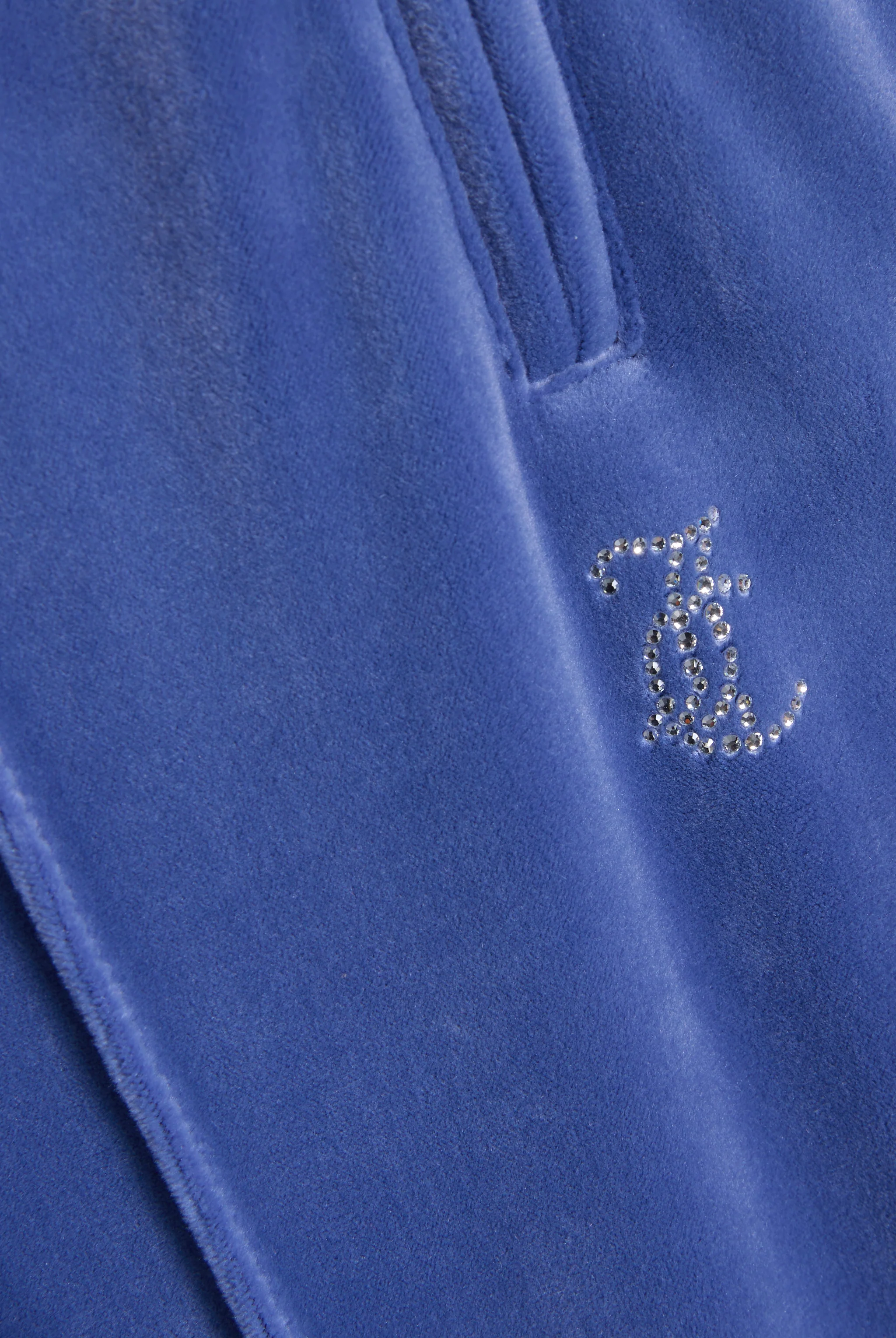 GREY BLUE VELOUR OUTLINE DIAMANTÉ TRACKSUIT BOTTOM - Image 5