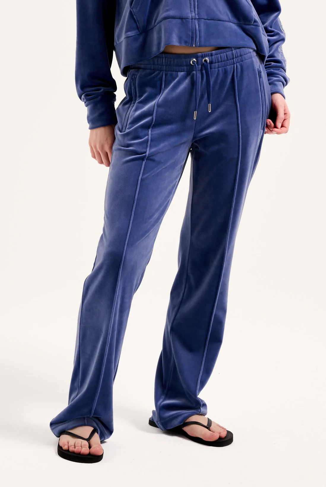 GREY BLUE VELOUR OUTLINE DIAMANTÉ TRACKSUIT BOTTOM - Image 6