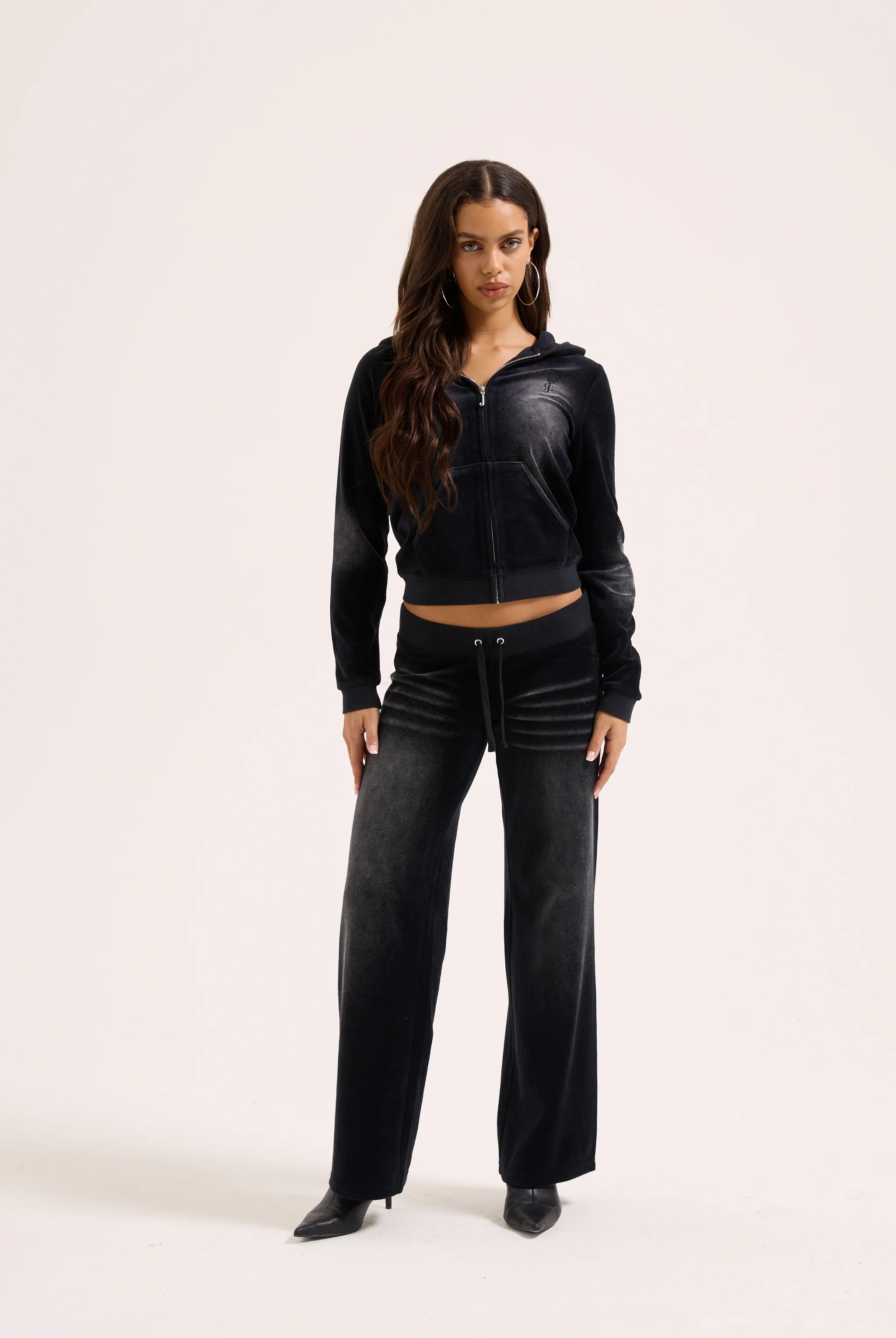 WASHED BLACK COTTON VELOUR HERITAGE HOODIE - Image 3