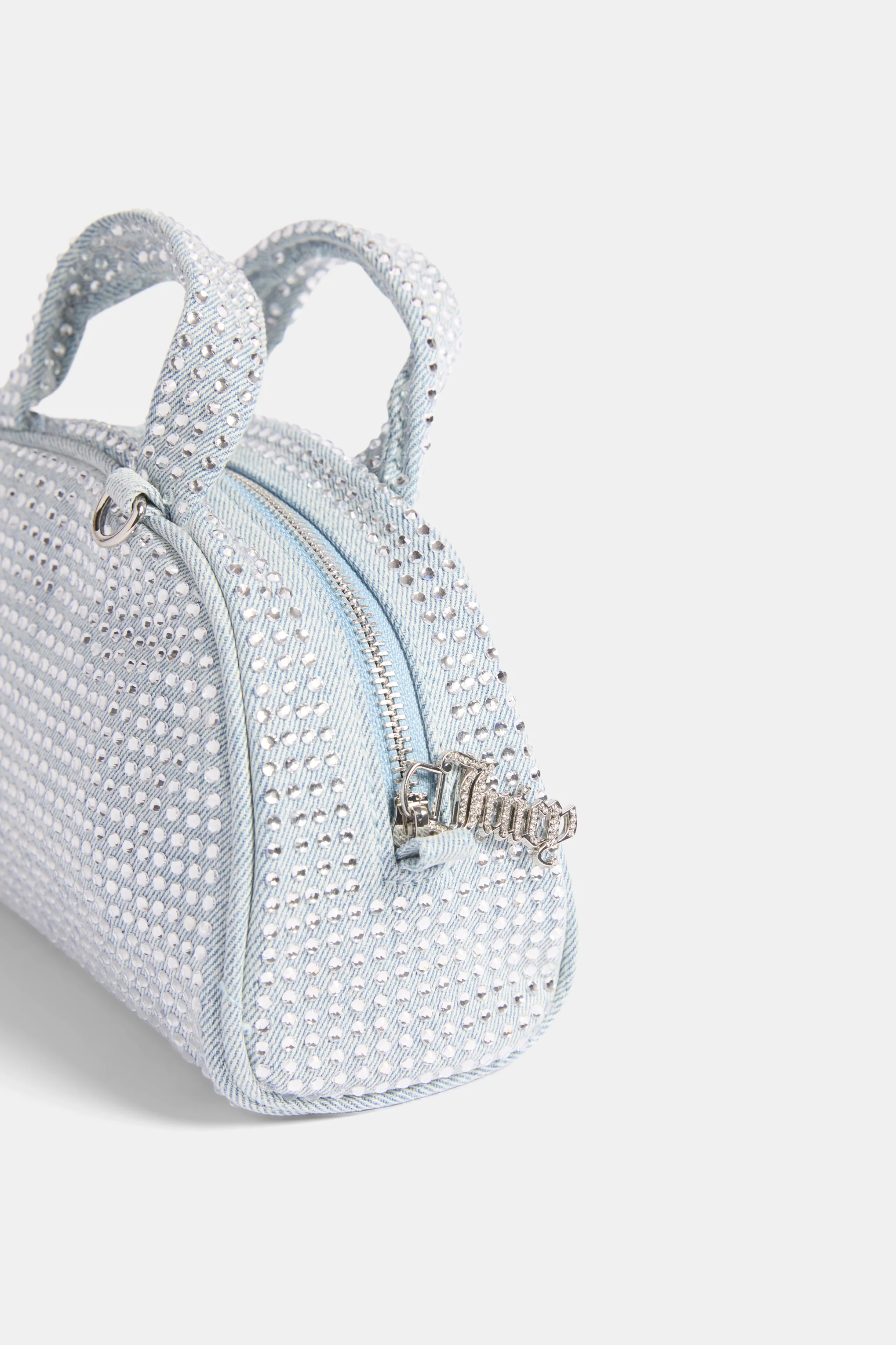 WASHED BLUE DENIM & DIAMANTÉ BOWLING HANDBAG - Image 4